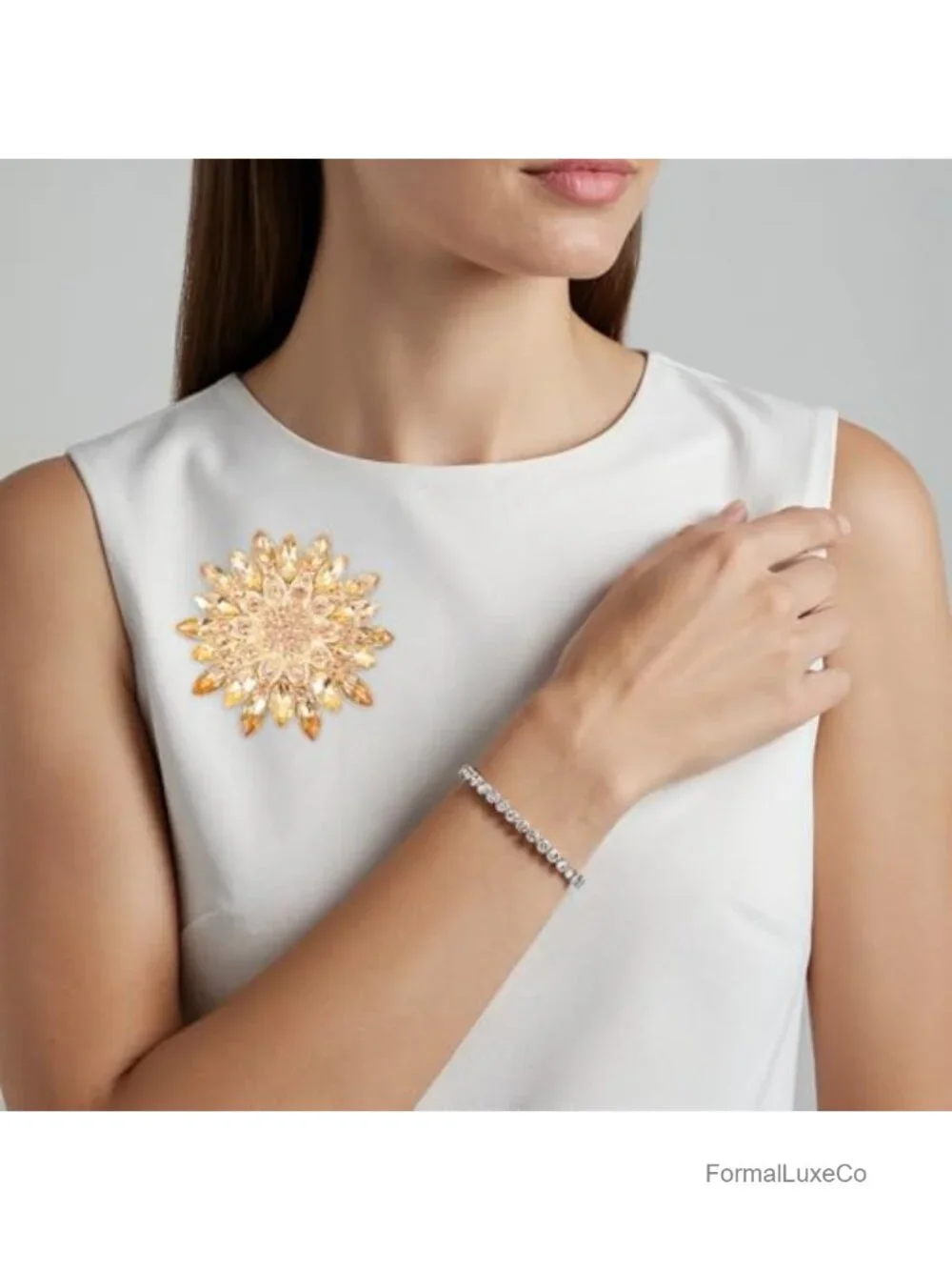 Rhinestone Flower Brooch Pin 2.55